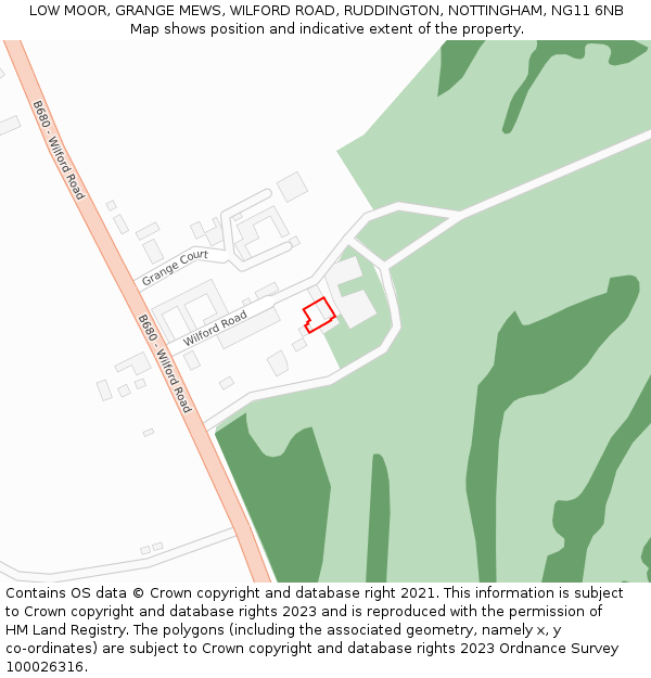 LOW MOOR, GRANGE MEWS, WILFORD ROAD, RUDDINGTON, NOTTINGHAM, NG11 6NB: Location map and indicative extent of plot