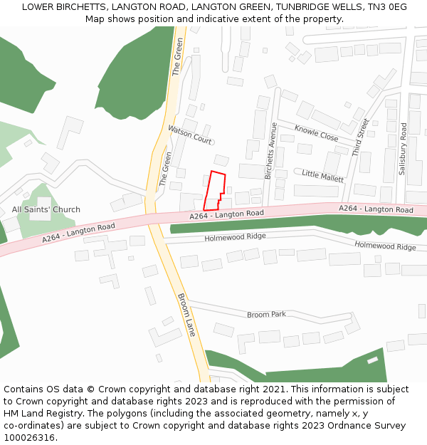 LOWER BIRCHETTS, LANGTON ROAD, LANGTON GREEN, TUNBRIDGE WELLS, TN3 0EG: Location map and indicative extent of plot