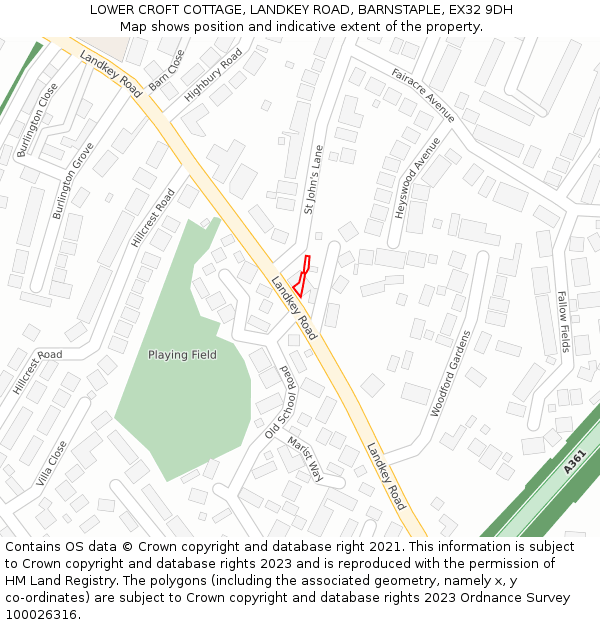 LOWER CROFT COTTAGE, LANDKEY ROAD, BARNSTAPLE, EX32 9DH: Location map and indicative extent of plot