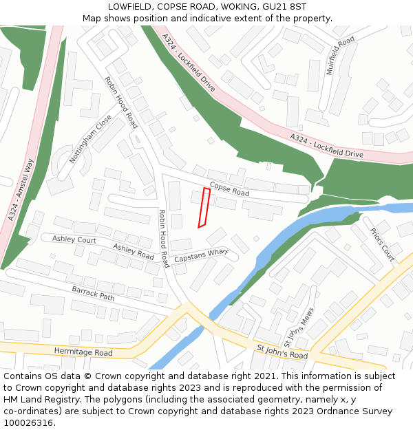 LOWFIELD, COPSE ROAD, WOKING, GU21 8ST: Location map and indicative extent of plot