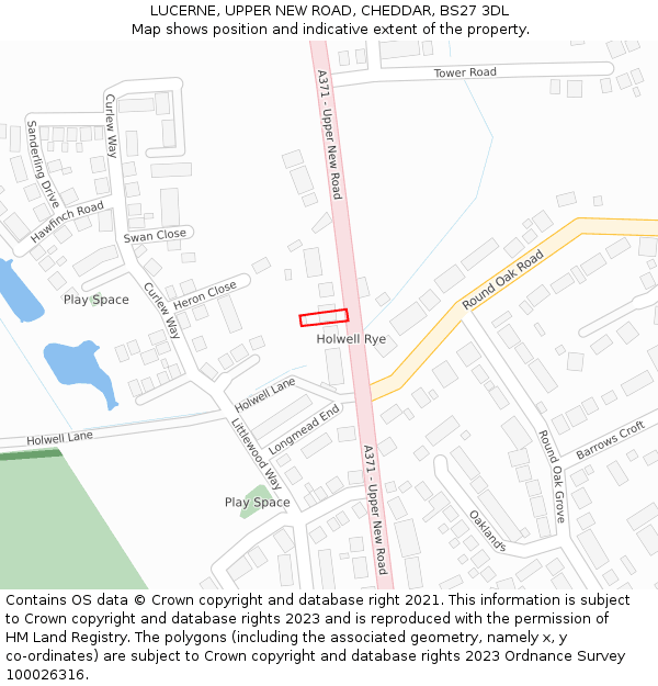 LUCERNE, UPPER NEW ROAD, CHEDDAR, BS27 3DL: Location map and indicative extent of plot