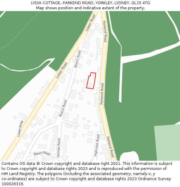 LYDIA COTTAGE, PARKEND ROAD, YORKLEY, LYDNEY, GL15 4TG: Location map and indicative extent of plot