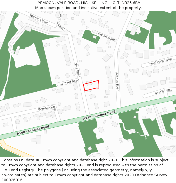 LYEMOON, VALE ROAD, HIGH KELLING, HOLT, NR25 6RA: Location map and indicative extent of plot