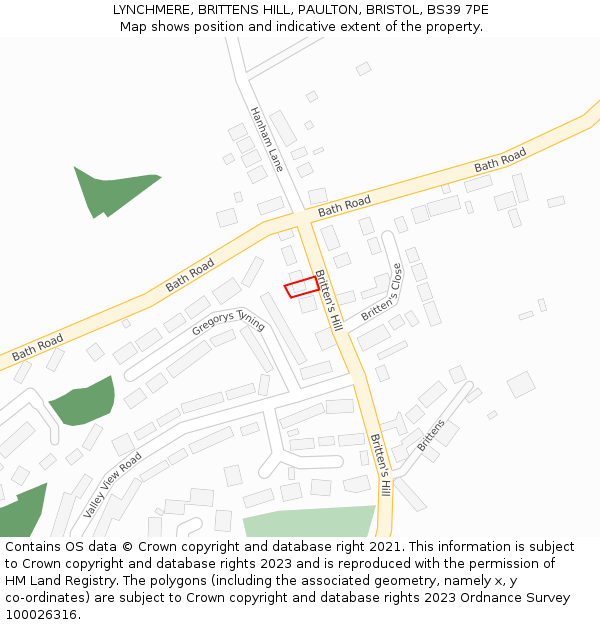 LYNCHMERE, BRITTENS HILL, PAULTON, BRISTOL, BS39 7PE: Location map and indicative extent of plot