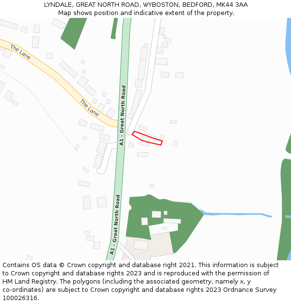 LYNDALE, GREAT NORTH ROAD, WYBOSTON, BEDFORD, MK44 3AA: Location map and indicative extent of plot