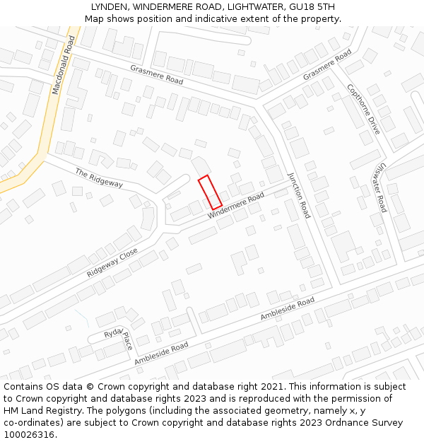 LYNDEN, WINDERMERE ROAD, LIGHTWATER, GU18 5TH: Location map and indicative extent of plot