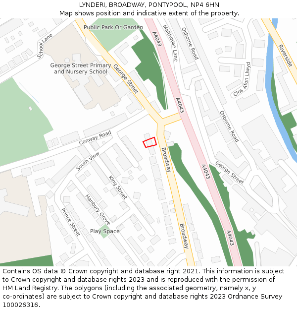 LYNDERI, BROADWAY, PONTYPOOL, NP4 6HN: Location map and indicative extent of plot