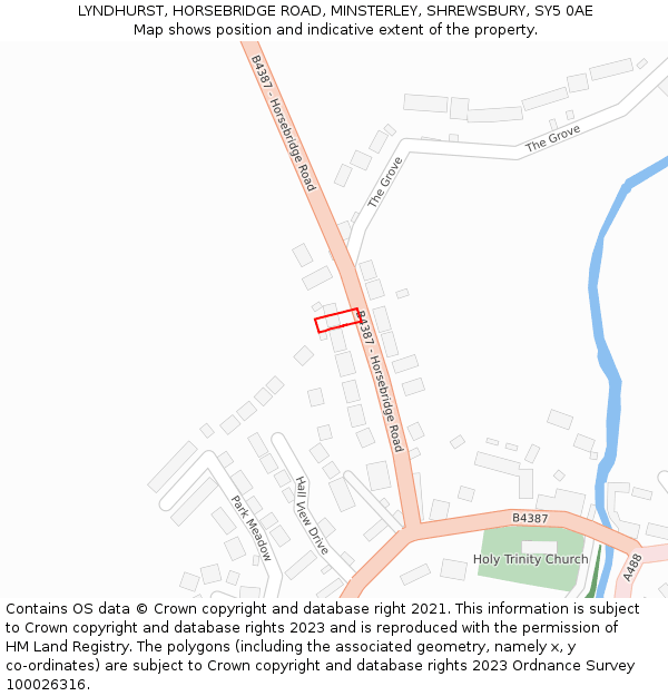 LYNDHURST, HORSEBRIDGE ROAD, MINSTERLEY, SHREWSBURY, SY5 0AE: Location map and indicative extent of plot