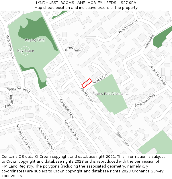 LYNDHURST, ROOMS LANE, MORLEY, LEEDS, LS27 9PA: Location map and indicative extent of plot