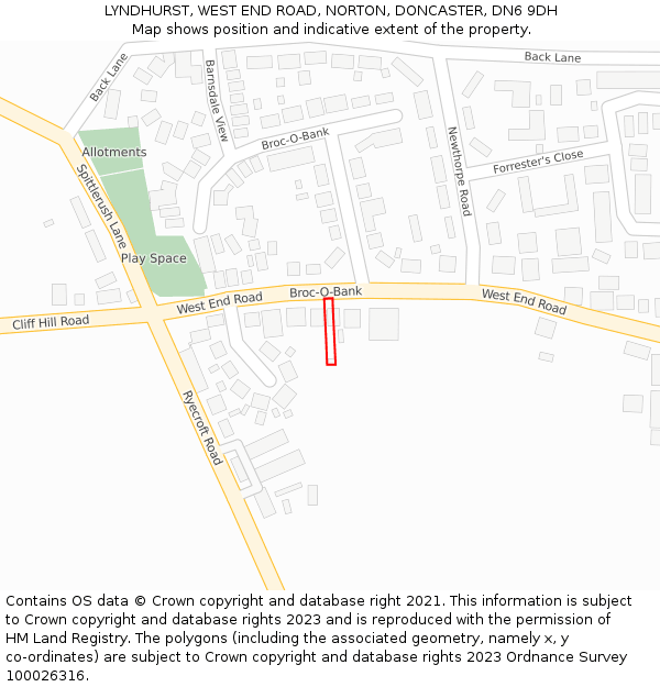 LYNDHURST, WEST END ROAD, NORTON, DONCASTER, DN6 9DH: Location map and indicative extent of plot