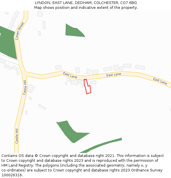 LYNDON, EAST LANE, DEDHAM, COLCHESTER, CO7 6BG: Location map and indicative extent of plot