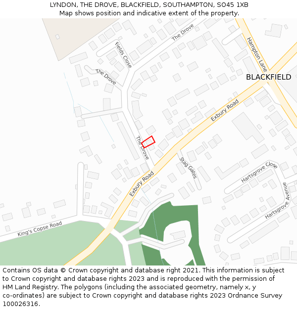 LYNDON, THE DROVE, BLACKFIELD, SOUTHAMPTON, SO45 1XB: Location map and indicative extent of plot