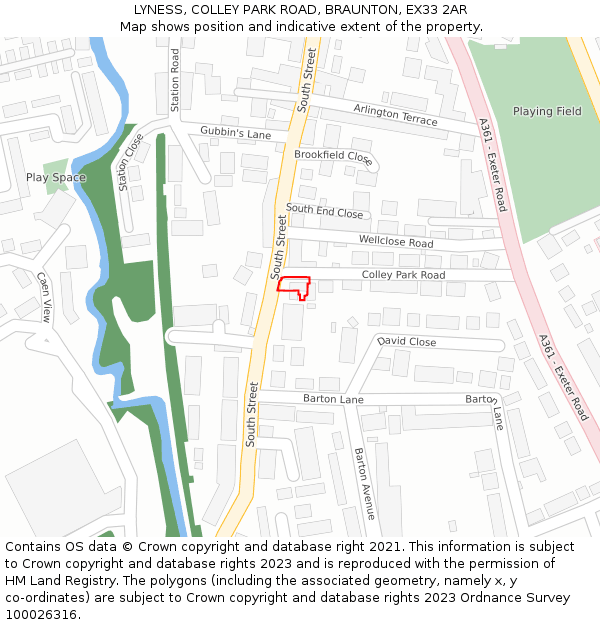 LYNESS, COLLEY PARK ROAD, BRAUNTON, EX33 2AR: Location map and indicative extent of plot