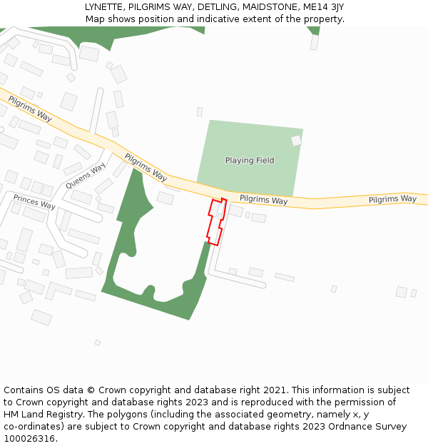 LYNETTE, PILGRIMS WAY, DETLING, MAIDSTONE, ME14 3JY: Location map and indicative extent of plot