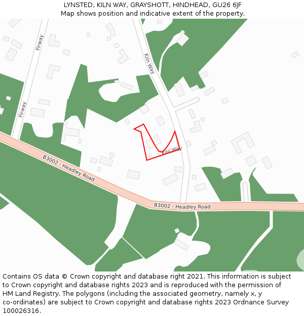 LYNSTED, KILN WAY, GRAYSHOTT, HINDHEAD, GU26 6JF: Location map and indicative extent of plot