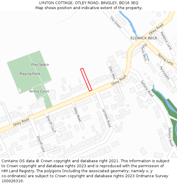 LYNTON COTTAGE, OTLEY ROAD, BINGLEY, BD16 3EQ: Location map and indicative extent of plot