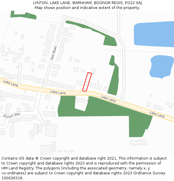 LYNTON, LAKE LANE, BARNHAM, BOGNOR REGIS, PO22 0AJ: Location map and indicative extent of plot