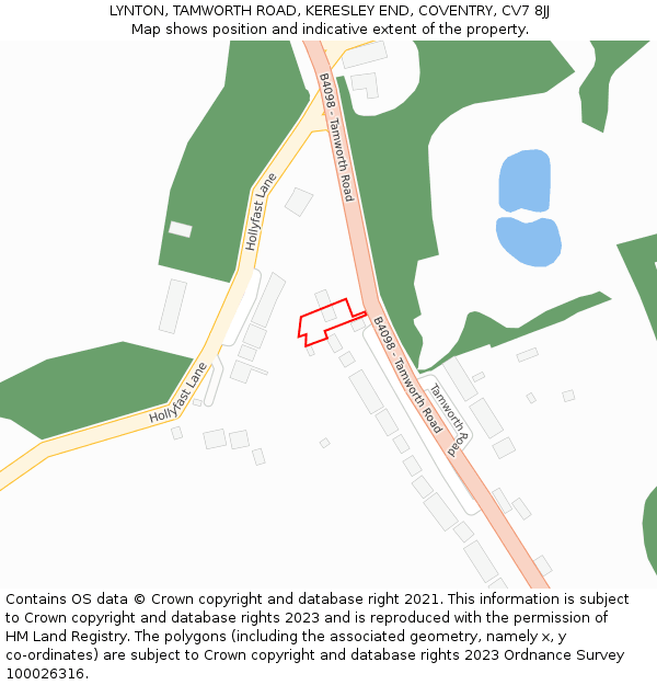 LYNTON, TAMWORTH ROAD, KERESLEY END, COVENTRY, CV7 8JJ: Location map and indicative extent of plot