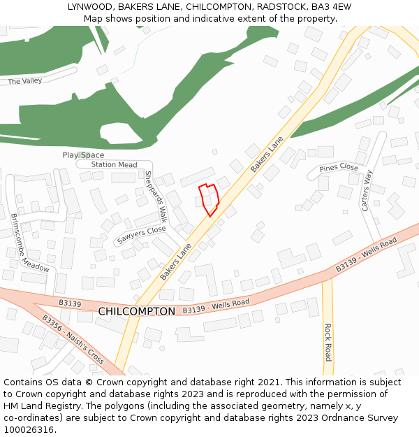 LYNWOOD, BAKERS LANE, CHILCOMPTON, RADSTOCK, BA3 4EW: Location map and indicative extent of plot