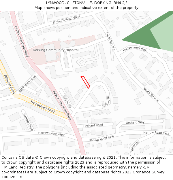 LYNWOOD, CLIFTONVILLE, DORKING, RH4 2JF: Location map and indicative extent of plot