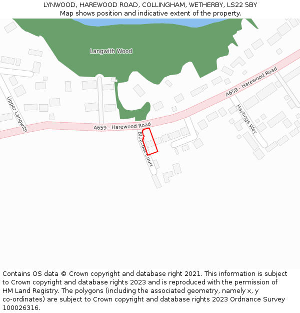 LYNWOOD, HAREWOOD ROAD, COLLINGHAM, WETHERBY, LS22 5BY: Location map and indicative extent of plot