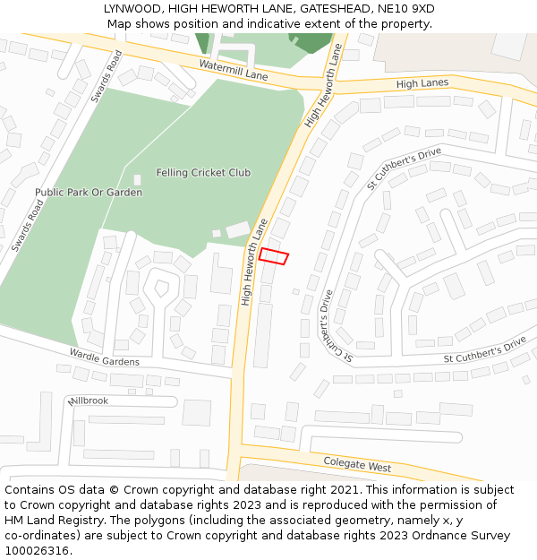 LYNWOOD, HIGH HEWORTH LANE, GATESHEAD, NE10 9XD: Location map and indicative extent of plot