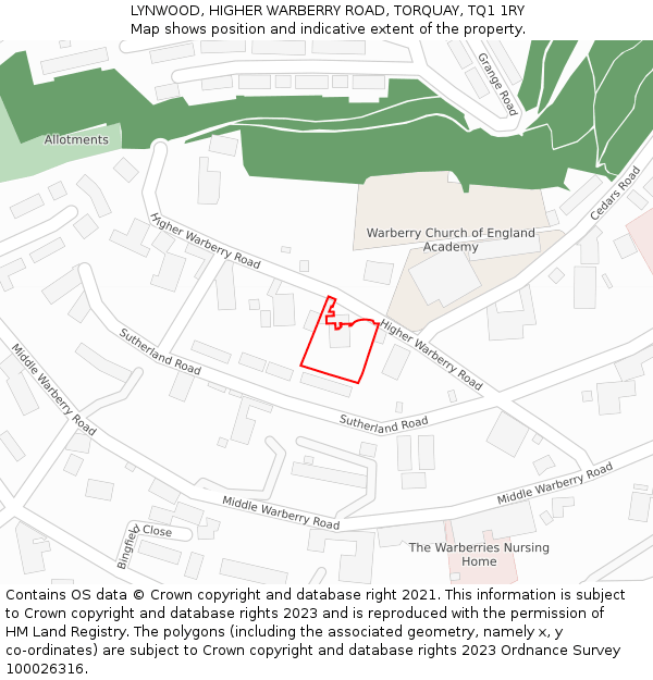 LYNWOOD, HIGHER WARBERRY ROAD, TORQUAY, TQ1 1RY: Location map and indicative extent of plot