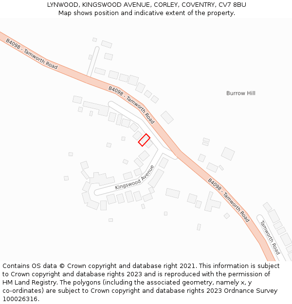 LYNWOOD, KINGSWOOD AVENUE, CORLEY, COVENTRY, CV7 8BU: Location map and indicative extent of plot