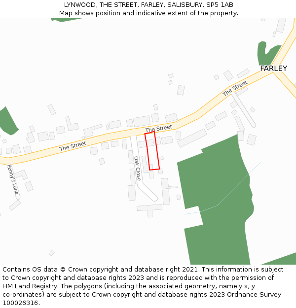 LYNWOOD, THE STREET, FARLEY, SALISBURY, SP5 1AB: Location map and indicative extent of plot