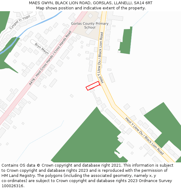 MAES GWYN, BLACK LION ROAD, GORSLAS, LLANELLI, SA14 6RT: Location map and indicative extent of plot