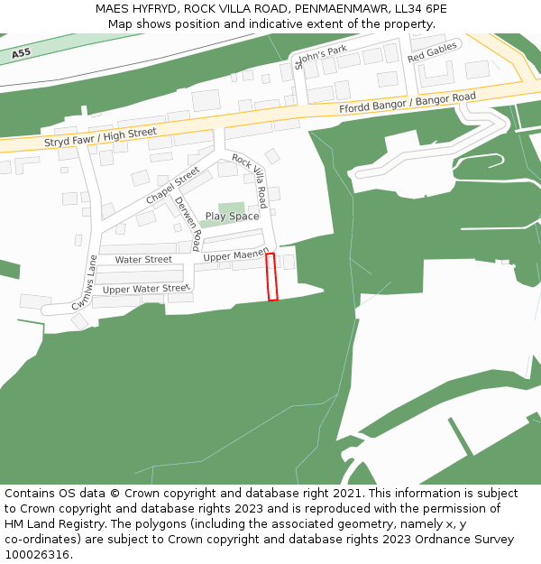 MAES HYFRYD, ROCK VILLA ROAD, PENMAENMAWR, LL34 6PE: Location map and indicative extent of plot