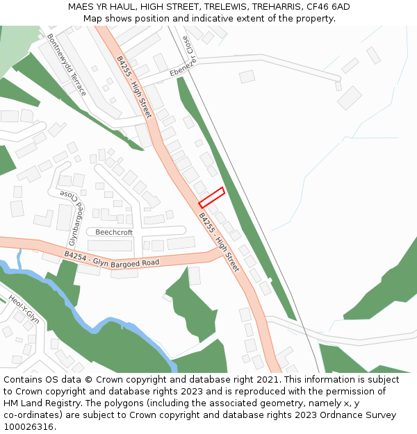 MAES YR HAUL, HIGH STREET, TRELEWIS, TREHARRIS, CF46 6AD: Location map and indicative extent of plot