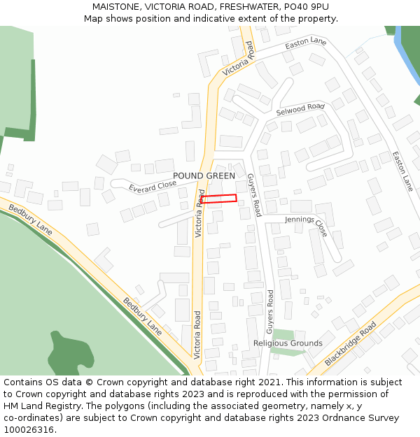 MAISTONE, VICTORIA ROAD, FRESHWATER, PO40 9PU: Location map and indicative extent of plot