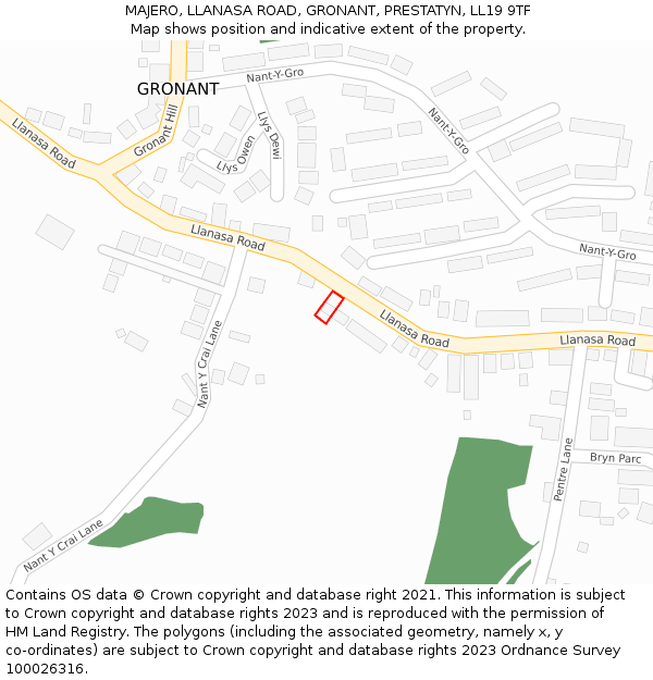 MAJERO, LLANASA ROAD, GRONANT, PRESTATYN, LL19 9TF: Location map and indicative extent of plot