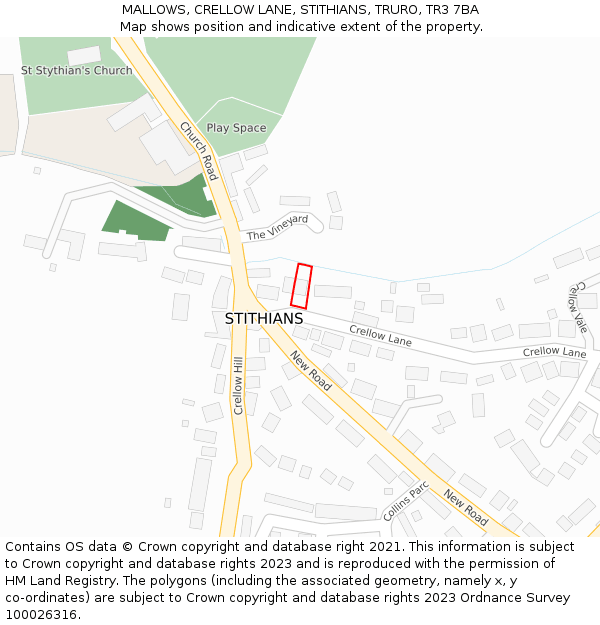 MALLOWS, CRELLOW LANE, STITHIANS, TRURO, TR3 7BA: Location map and indicative extent of plot