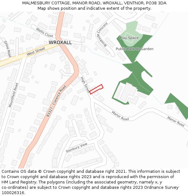 MALMESBURY COTTAGE, MANOR ROAD, WROXALL, VENTNOR, PO38 3DA: Location map and indicative extent of plot