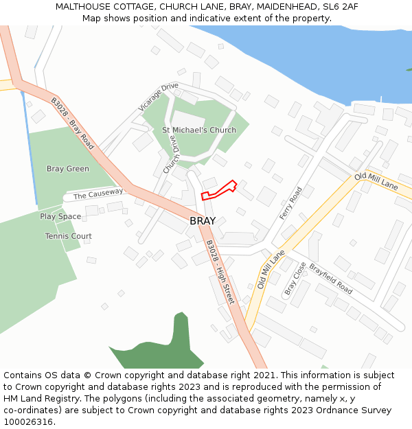 MALTHOUSE COTTAGE, CHURCH LANE, BRAY, MAIDENHEAD, SL6 2AF: Location map and indicative extent of plot