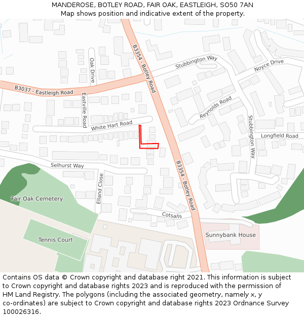 MANDEROSE, BOTLEY ROAD, FAIR OAK, EASTLEIGH, SO50 7AN: Location map and indicative extent of plot