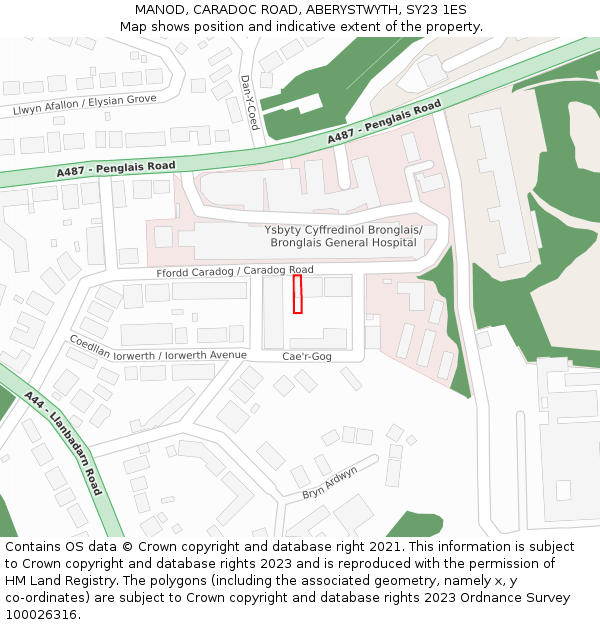 MANOD, CARADOC ROAD, ABERYSTWYTH, SY23 1ES: Location map and indicative extent of plot