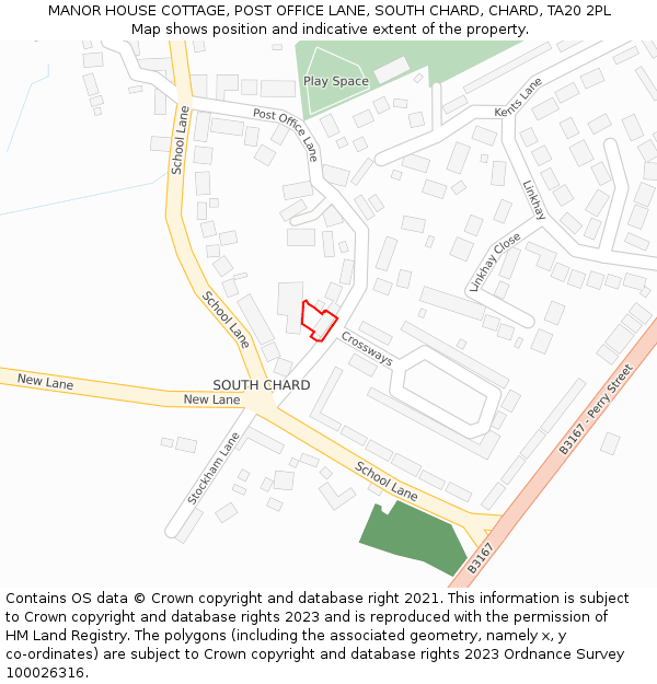 MANOR HOUSE COTTAGE, POST OFFICE LANE, SOUTH CHARD, CHARD, TA20 2PL: Location map and indicative extent of plot