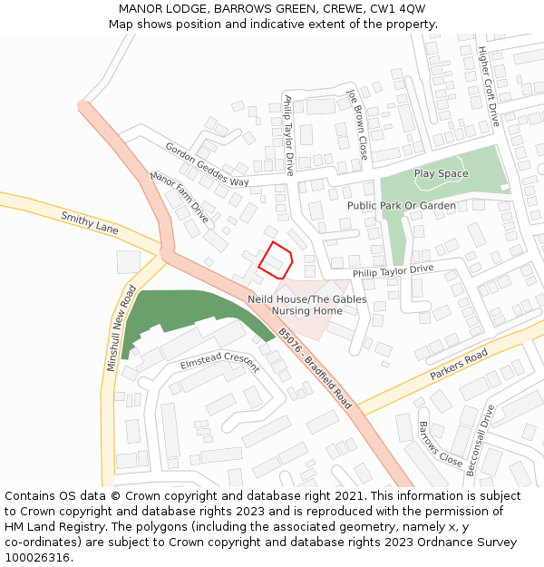 MANOR LODGE, BARROWS GREEN, CREWE, CW1 4QW: Location map and indicative extent of plot