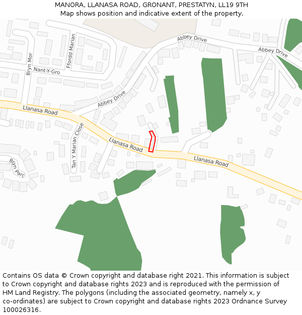 MANORA, LLANASA ROAD, GRONANT, PRESTATYN, LL19 9TH: Location map and indicative extent of plot