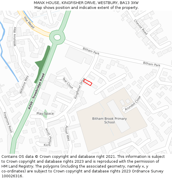 MANX HOUSE, KINGFISHER DRIVE, WESTBURY, BA13 3XW: Location map and indicative extent of plot