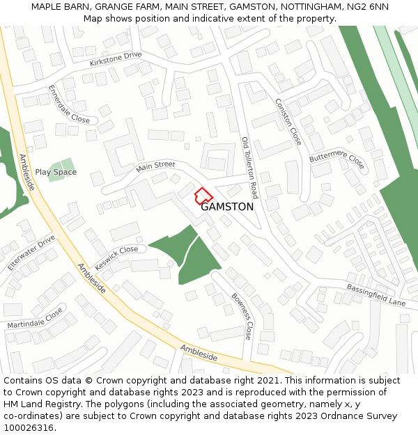 MAPLE BARN, GRANGE FARM, MAIN STREET, GAMSTON, NOTTINGHAM, NG2 6NN: Location map and indicative extent of plot