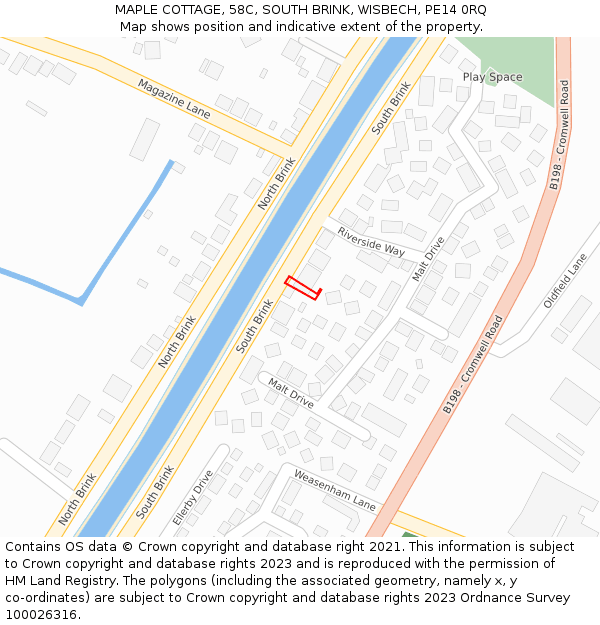 MAPLE COTTAGE, 58C, SOUTH BRINK, WISBECH, PE14 0RQ: Location map and indicative extent of plot