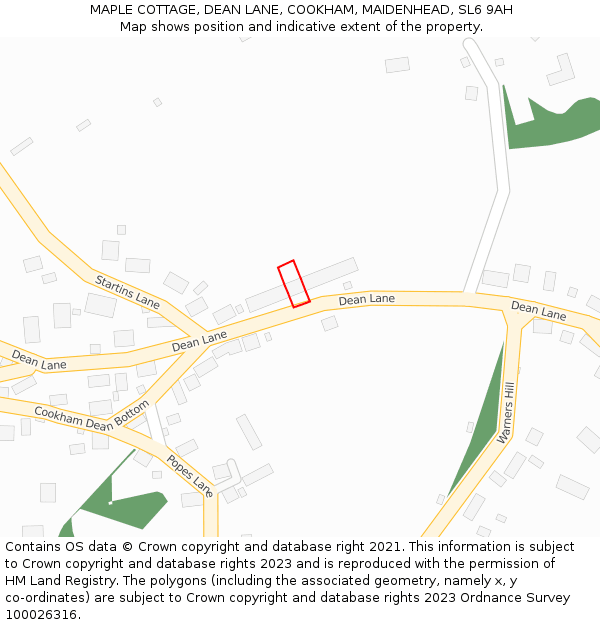 MAPLE COTTAGE, DEAN LANE, COOKHAM, MAIDENHEAD, SL6 9AH: Location map and indicative extent of plot