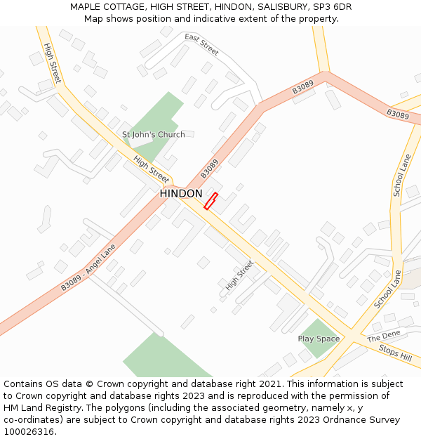 MAPLE COTTAGE, HIGH STREET, HINDON, SALISBURY, SP3 6DR: Location map and indicative extent of plot