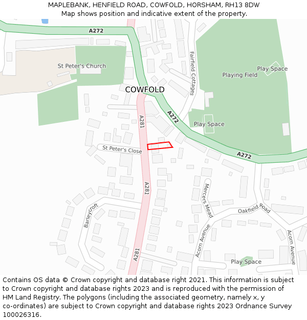 MAPLEBANK, HENFIELD ROAD, COWFOLD, HORSHAM, RH13 8DW: Location map and indicative extent of plot