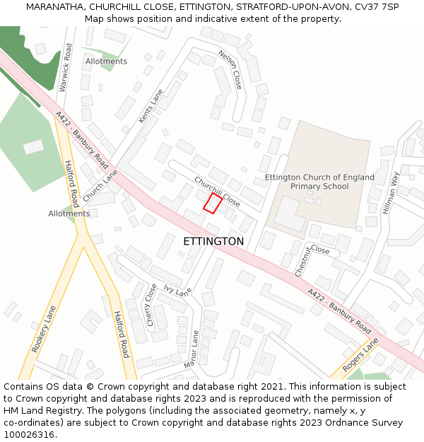 MARANATHA, CHURCHILL CLOSE, ETTINGTON, STRATFORD-UPON-AVON, CV37 7SP: Location map and indicative extent of plot