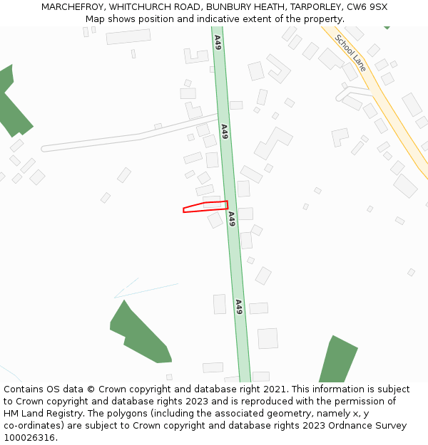 MARCHEFROY, WHITCHURCH ROAD, BUNBURY HEATH, TARPORLEY, CW6 9SX: Location map and indicative extent of plot